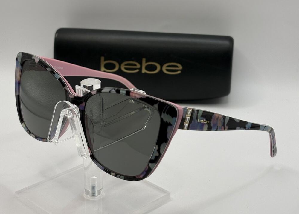 Bebe BB7238 Jet Floral Cat Eye Sunglasses Pink Gray Lenses 55-15-135